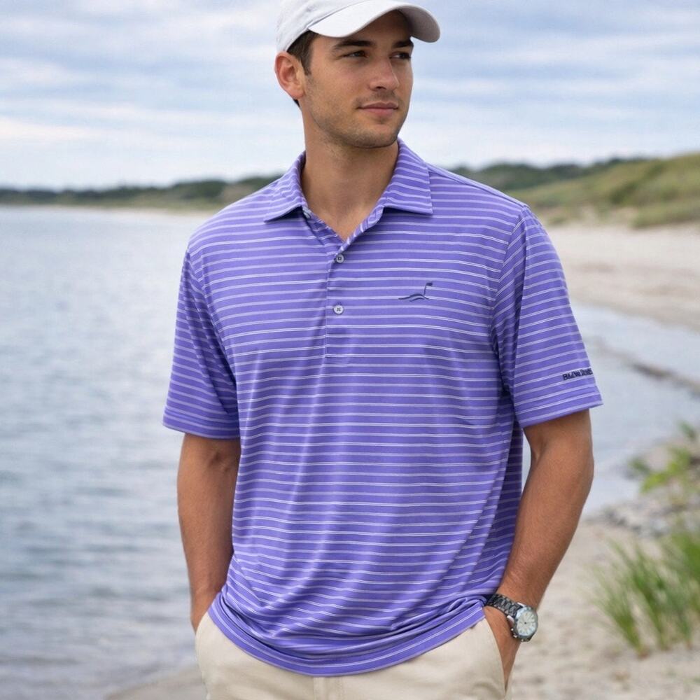 Donald Ross Golf Polo Shirt Mens XL Purple White Striped Performance Athleisure